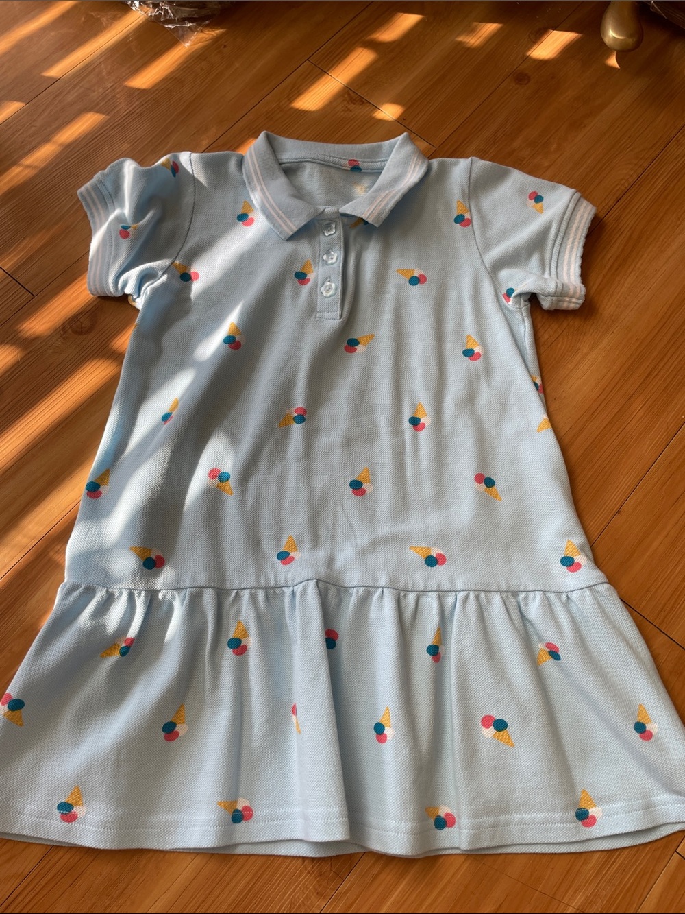 Girls' Light Blue Polo Dress with Ice Cream Print